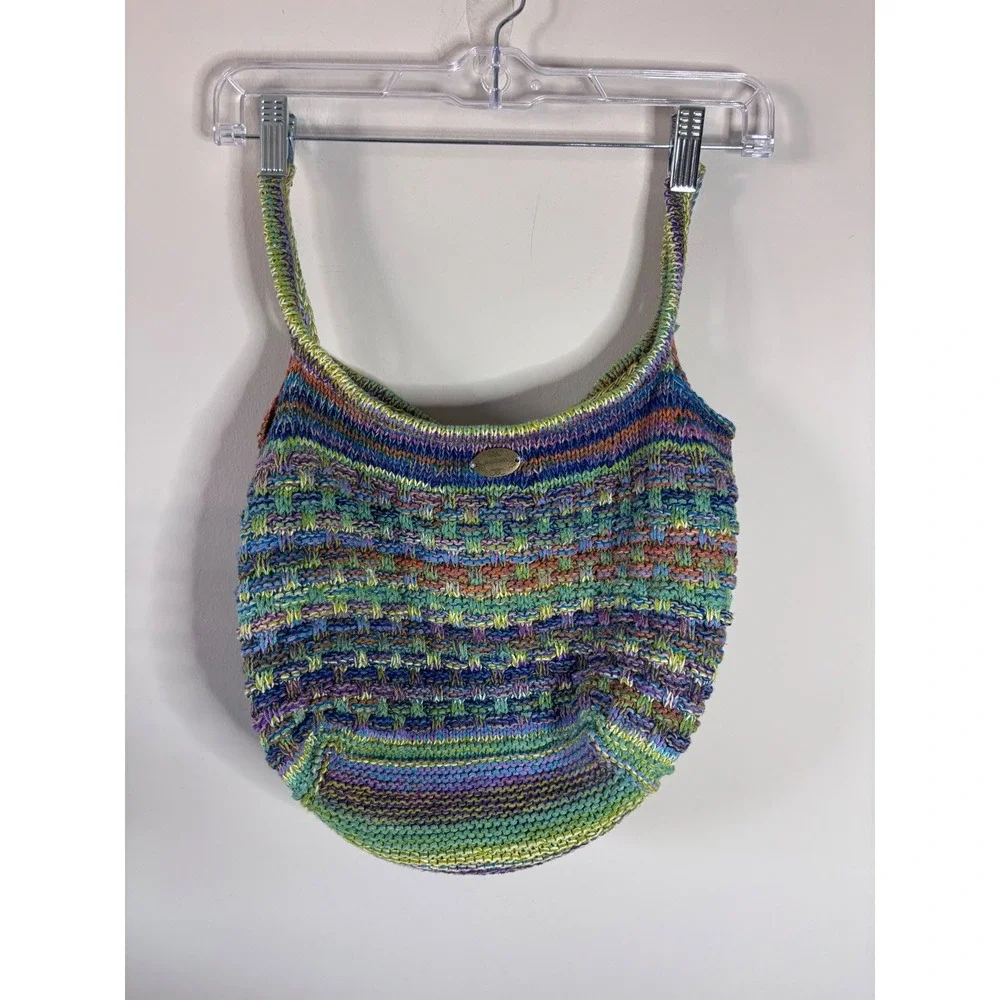 Handmade Knit Hobo Shoulder Bag Multi Color Variegated Boho Tote Bag